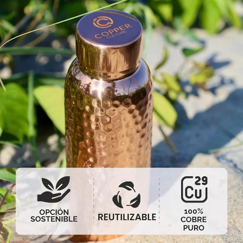 Vista 7 de Juego de 2 botellas de agua de cobre con vasos, botellas de cobre puro con acabado martillado de 34 onzas con vasos para beber, recipiente a prueba