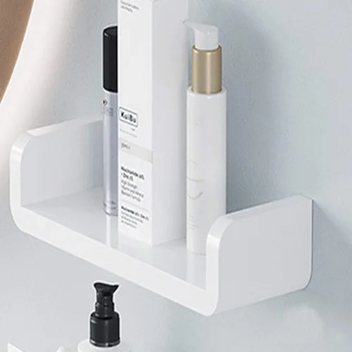 Vista 6 de Estante flotante blanco para decoración de pared, estante colgante adhesivo sin perforaciones para baño, cocina, oficina, sala de estar