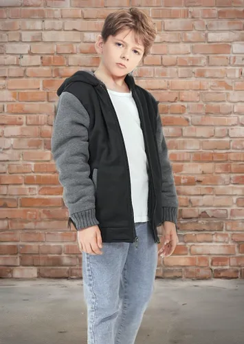 Vista 6 de GEEK LIGHTING Sudadera con capucha y forro de sherpa para niños, sudadera de forro polar con cremallera completa