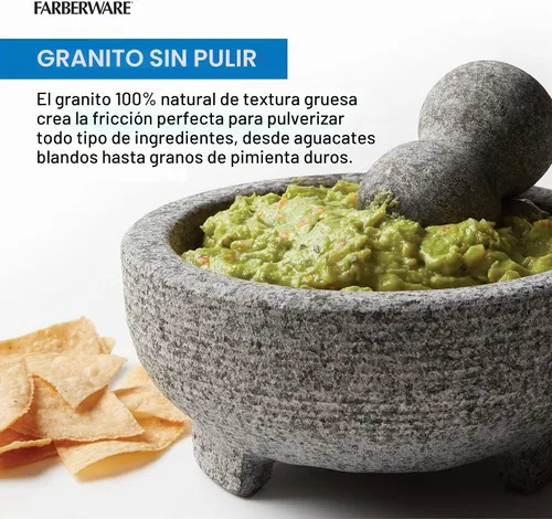 Vista 5 de Farberware Molcajete profesional de granito molcajete y molinillo de piedra de mortero, 4 tazas