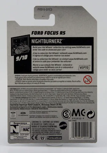 Vista 3 de Hot Wheels 2019 Basic Mainline Nightburnerz: Ford Focus RS (Verde) - Tarjeta internacional