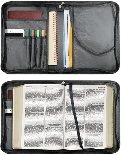 Vista 6 de Cubierta de la Biblia de diseño personalizado Funda de libro con cremallera de cuero PU Funda de transporte de Biblia multifunción Regalo