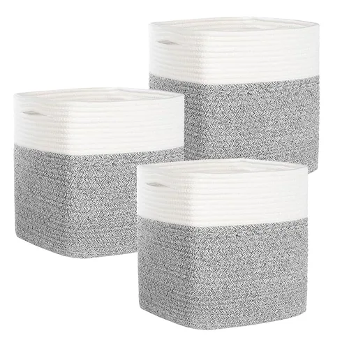Vista 21 de COMFY-HOMI Cestas de almacenamiento de 11.5 x 7.5 x 4.7 pulgadas para organizar, cesta tejida de cuerda de algodón, caja de almacenamiento de marrón