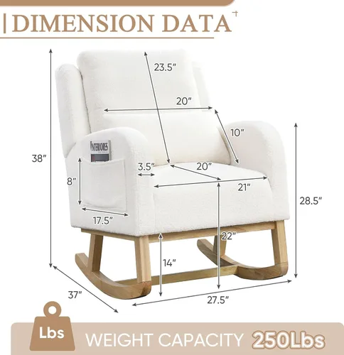 Vista 2 de JEEOHEY Mecedora para guardería, mecedora tapizada con respaldo alado, mecedora con respaldo alto cómodo, reposabrazos curvado, almohada lumbar