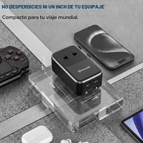 Vista 7 de Realmade Adaptador de viaje todo en uno Slim 25W PD Internacional, 2C+1A Negro