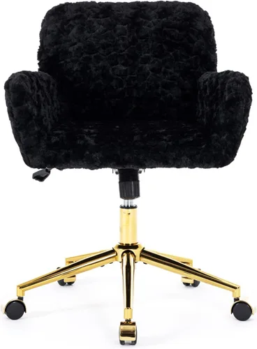 Vista 27 de Silla de escritorio de terciopelo gris con ruedas y base dorada, silla de oficina moderna giratoria cómoda, silla de tocador, silla de tarea, silla