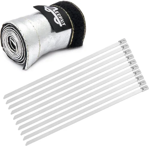 Vista 10 de Funda de calor aluminizada con protección térmica, línea de combustible, cable de calor, 1-1/2 pulgadas de diámetro interior x 10 pies con 20 bridas