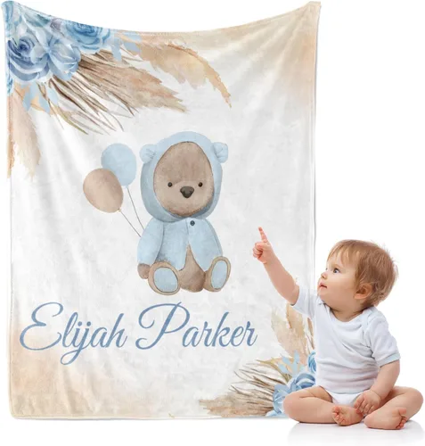 Vista 26 de J&SBGFT Manta de Bebé Personalizada para Niños - Manta con Nombre Personalizado para Niños Pequeños, Niños - Manta Decorativa de Guardería Cochecito