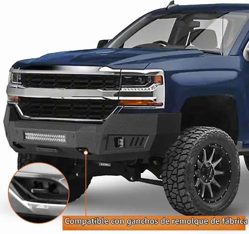 Vista 4 de Hooke Road Silverado Parachoques Delantero de Ancho Completo de Acero Parachoques Todoterreno con Luces LED para Camionetas Pickup Chevy Silverado
