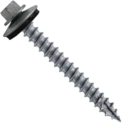 Vista 175 de 12 tornillos para techos de metal gris ABC de 1-1/2 pulgadas, cabezal de arandela hexagonal, arranque automático/roscado, arandela EPDM. 1 bolsa