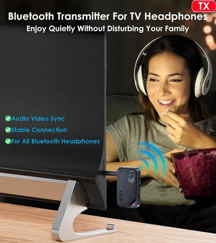 Vista 3 de Adaptador Bluetooth de avión para auriculares AirPods, transmisor Bluetooth para TV/PC/gimnasio, receptor de audio de 3.5mm para estéreo