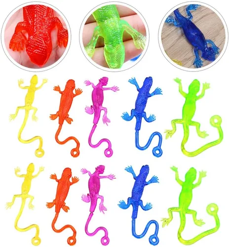 Vista 5 de NUOBESTY 15 piezas de juguetes pegajosos Gecko elásticos lagartos recuerdos de fiesta bolsas de regalo, relleno divertido mini TPR lagarto juguetes