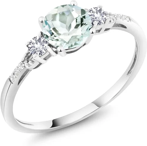Vista 110 de Gem Stone King Anillo de compromiso de 3 piedras preciosas redondas de oro blanco de 10 quilates con piedra natal de 0.236 in con piedra natal