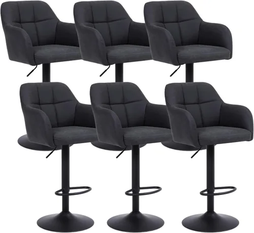 Vista 13 de Moderno juego de 2 taburetes de bar giratorios de piel sintética con apoyabrazos, silla de bar ajustable tapizada con base de metal reposapiés