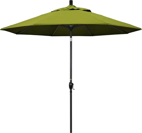 Vista 13 de California Umbrella Paraguas redondo de aluminio de 9 pies, manivela elevadora, botón de inclinación, poste negro, olefina beige antiguo