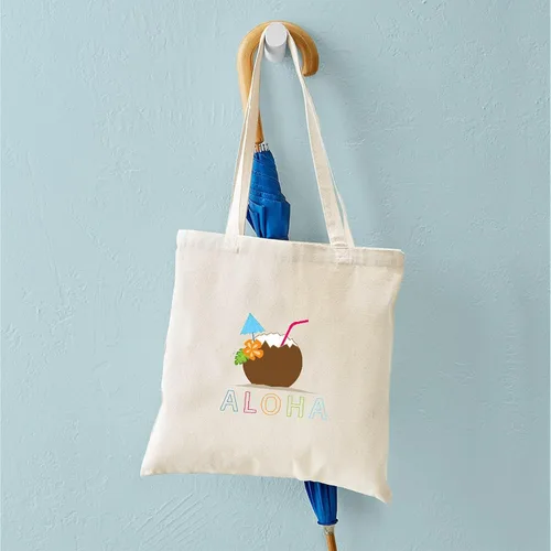 Vista 4 de CafePress Aloha! - Bolsa reutilizable de lona color beige, Caqui