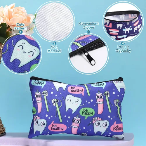 Vista 2 de Saintrygo Bolsa de maquillaje de dientes de 12 piezas, bonita bolsa de cosméticos para enfermeras, dentistas dentales, regalo colorido, bolsa
