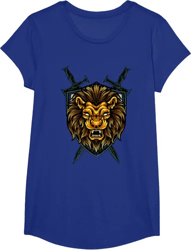 Vista 64 de Camiseta con diseño de caballero medieval renacentista, con diseño de espada de león, Negro, S
