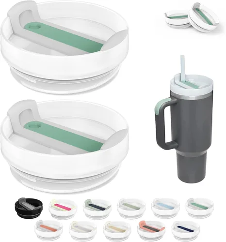 Vista 15 de Tapa de Vaso de 40 OZ Compatible con Stanley Quencher, Paquete de 2 Tapas de Vaso de Acero Inoxidable a Prueba de Derrames y Resistentes a