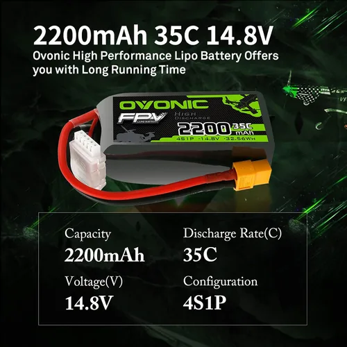 Vista 3 de OVONIC 4s Lipo Batería 35C 2200mAh 14.8V Lipo Batería con XT60 Conector para Avión RC Quadcopter Helicóptero FPV Drone
