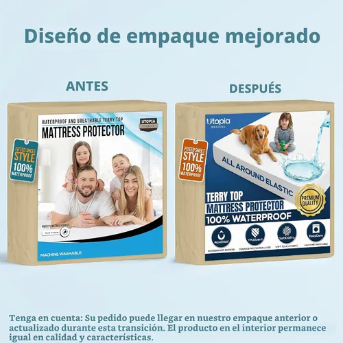 Vista 5 de Utopia Bedding – Protector impermeable de colchón tamaño individual, funda de colchón de terry premium de 200 GSM, transpirable, estilo ajustado