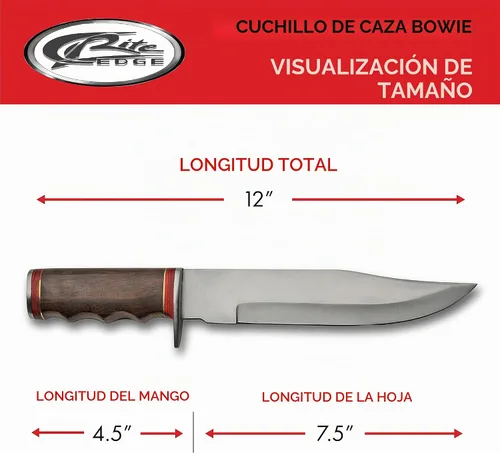 Vista 3 de SZCO - Cuchillo de caza de espiga completa de 12 pulgadas, cuchillos de bolsillo con hoja de acero inoxidable, mango de madera y funda de cuero