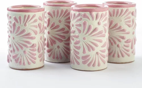Vista 33 de Juego de 4 vasos de chupito Talavera auténticos mexicanos para tequila - Pintados a mano - 2 Oz (Corazón Azul)
