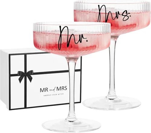 Vista 15 de AW BRIDAL - Juego de 2 copas de champán de aniversario con caja de madera Aniversario (marrón)
