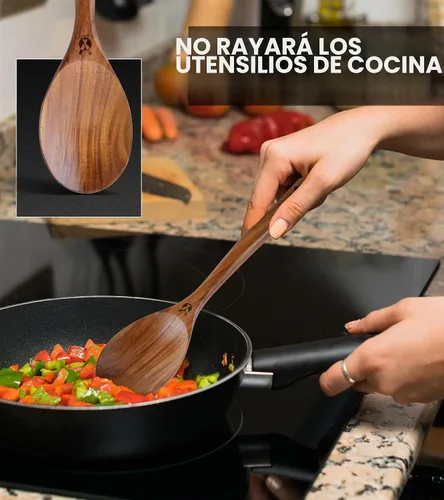 Vista 3 de Cucharas de madera para cocinar, utensilios de cocina de madera de teca prémium para servir