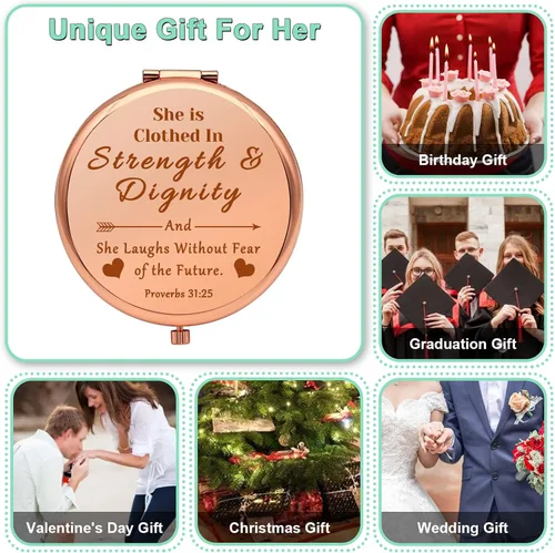 Vista 6 de Regalos cristianos inspiradores, espejo de maquillaje compacto, versículos de la Biblia, regalo para ella, regalo religioso para nieta, regalo