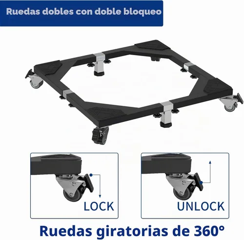Vista 4 de Soporte móvil de acero resistente para nevera, base móvil con ruedas, soporte ajustable para lavadora, base multifuncional para muebles para nevera