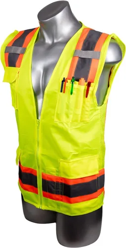 Vista 2 de Malta Dynamics Chaleco de inspección de seguridad amarillo de alta visibilidad, compatible con OSHA/ANSI, tamaño multi