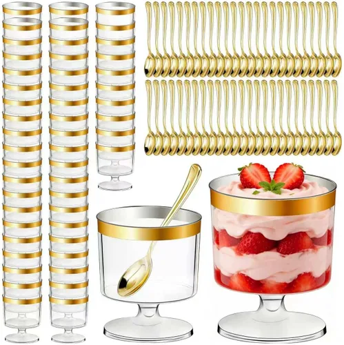 Vista 8 de 50 tazas de postre de plástico en forma de corazón con tapas y cucharas, tazas de parfait transparente de 5 onzas para el día de San Valentín
