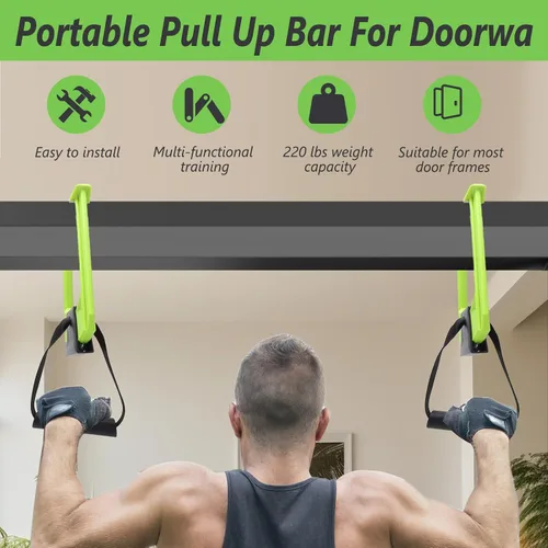 Vista 2 de Barra de dominadas portátil para puerta, equipo de gimnasio en casa, barra de dominadas de viaje, capacidad de peso de 220 libras, entrenamiento