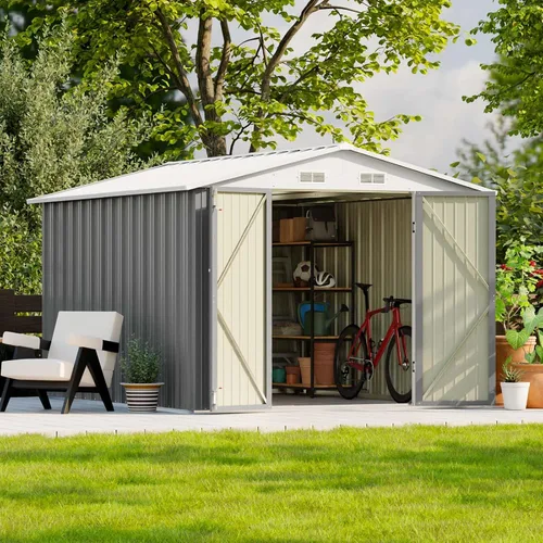Vista 21 de Patiowell - Cobertizo de 3 x 3 pies para herramientas, pequeño, con techo inclinado y puerta individual con cerradura, para exteriores, patio