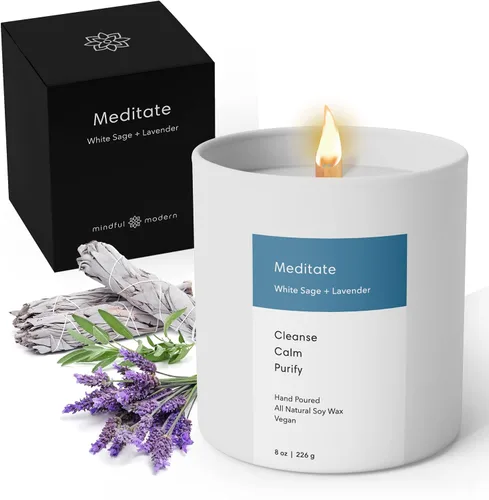 Vista 9 de Mindful Modern Natural Awaken Candle Aroma de jengibre y hierba de limón Aromaterapia para aliviar el estrés, meditación, yoga, curación