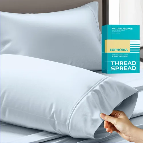 Vista 19 de THREAD SPREAD Fundas de almohada 100 % de algodón egipcio, fundas de almohada de 800 hilos, tamaño Queen / estándar, paquete de 2 unidades, suaves