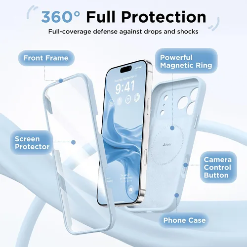Vista 7 de BERFY Funda para iPhone 17 Pro Max, compatible con MagSafe, protector de pantalla de vidrio integrado, protección de cámara, funda de cuerpo