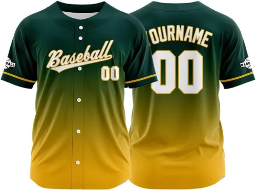 Vista 23 de Camiseta de béisbol con degradado personalizado, nombre, número y logotipo personalizados para hombres, mujeres y niños