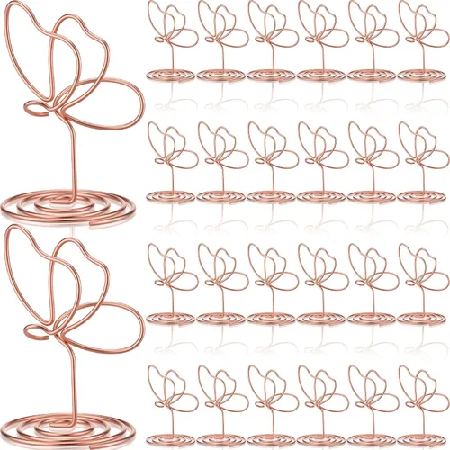 Vista 8 de SiliFine 24 Piezas Soportes de Fotos de Mariposa Dorada Clips de Fotos Numeración de Mesa 1.96 x 1.45'' Decoración de Mariposa Soporte para Tarjetas