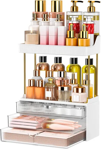 Vista 10 de caktraie Organizadores y Almacenamiento de Baño - Organizador de Maquillaje de 3 Cajones y 2 Niveles, Cajón de Almacenamiento de Cosméticos