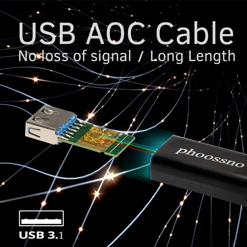 Vista 3 de Cable de extensión USB A a C de fibra óptica USB 3.2 Gen2 10Gbps 10M 33 pies en ángulo recto compatible con Microsoft Azure Logitech Aver Vaddio