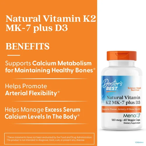 Vista 3 de Doctor's Best Vitamina natural K2 MK-7 Plus D3 - Suplemento VIT D3 y K2 MK7 para hombres y mujeres, apoya la salud de tejidos, arterias y huesos