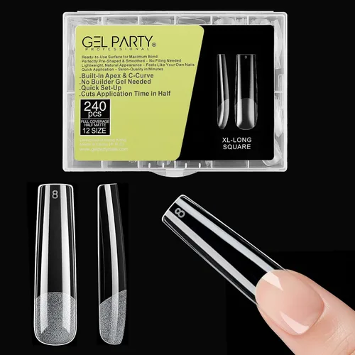 Vista 14 de GELPARTY - Puntas de uñas de gel suave, almendra mediana, 240 unidades, 12 Transparente