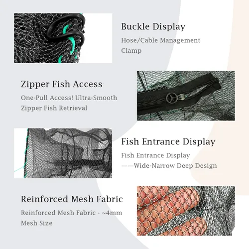 Vista 3 de Trampa Minnow con red de pesca plegable (11 x 24 pulgadas) y cubo de pescado plegable, trampa para cangrejos, cangrejos y camarones para pesca