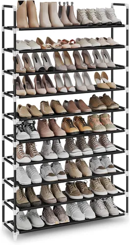 Vista 13 de SONGMICS Zapatero, estante de zapatos de 10 niveles, organizador de almacenamiento de zapatos, 11 x 17.7 x 68 pulgadas, marco de metal, estantes