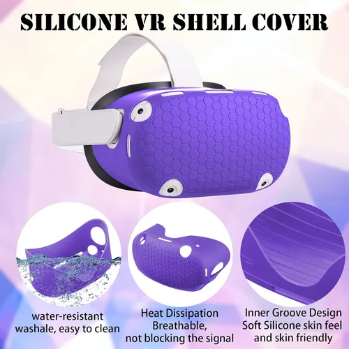 Vista 2 de Accessories Compatible with Oculus Quest 2 Silicone Touch Controller Grip Cover, Face Cover, Headset Shell Cover, Protective Lens Case, Disposable