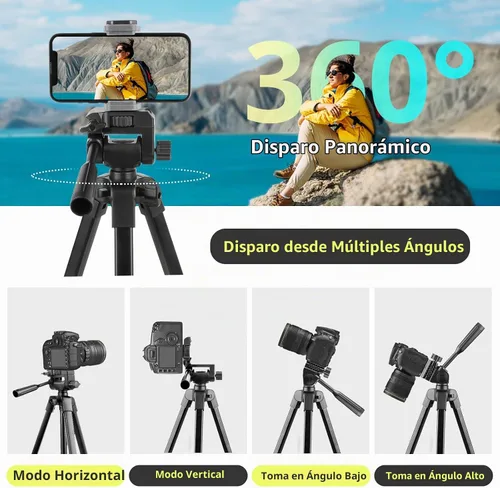 Vista 3 de SENSYNE Trípode para Cámara de 64", Trípode Versátil para Teléfono e iPad con Control Remoto Inalámbrico y Soporte de Teléfono 2 en 1
