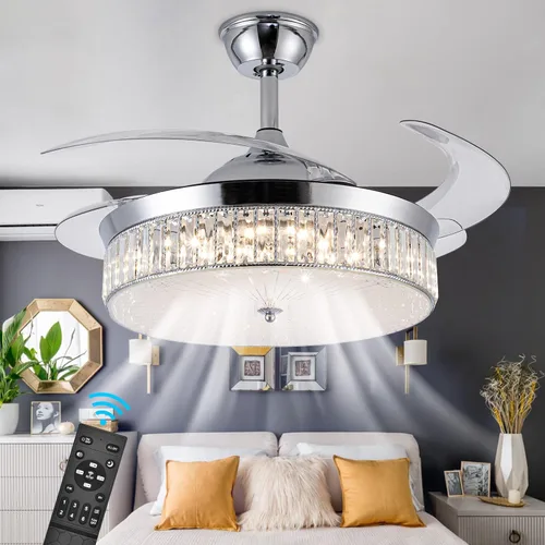 Vista 2 de Bavnnro Ventilador de techo reversible Bluetooth de 42'' con luz y altavoz, ventilador de techo LED regulable con control remoto, ventilador