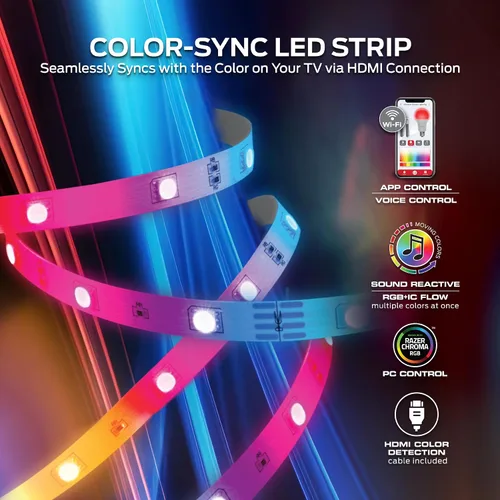 Vista 2 de Monster Tira de luz LED de retroiluminación para TV con caja de sincronización de color HDMI para televisores de hasta 85 pulgadas, flujo